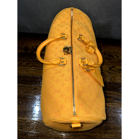 Louis Vuitton Keepall Bandouliere 50 Ocre Orange Denim Duffle Weekend Travel Bag - Picture 8 of 11
